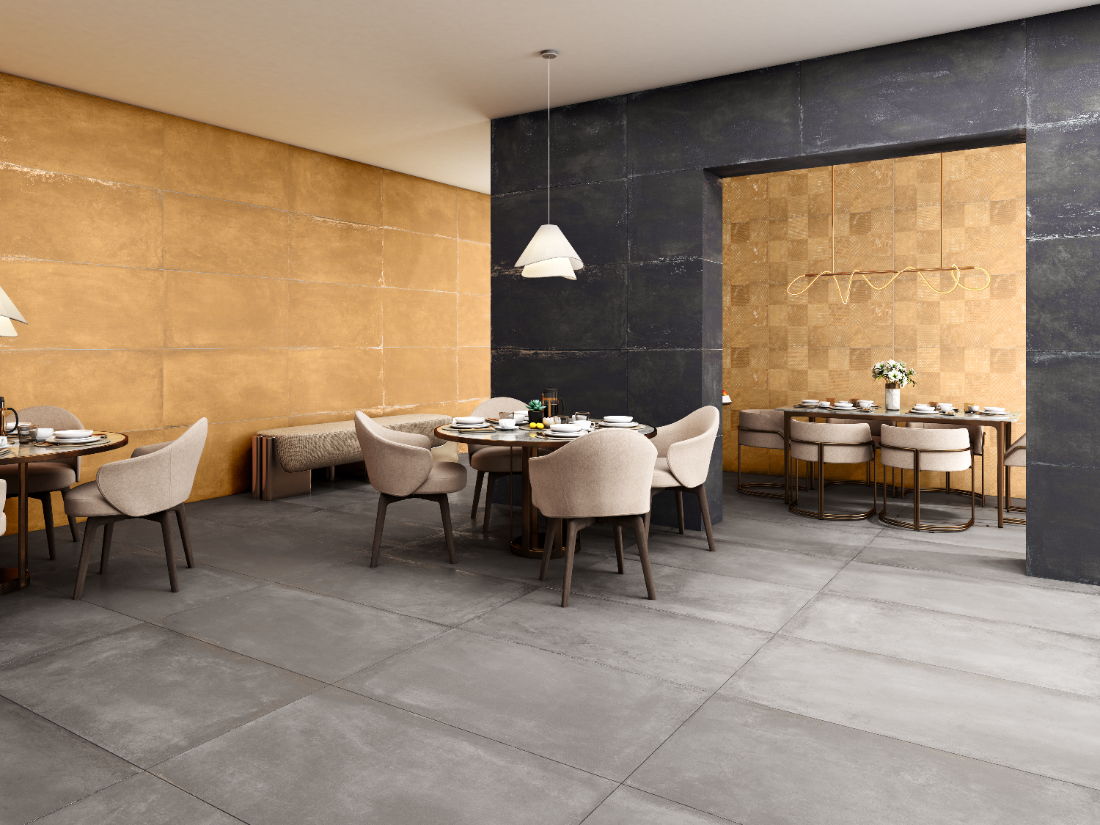 CarvoTech Gold surfaces in a dining space